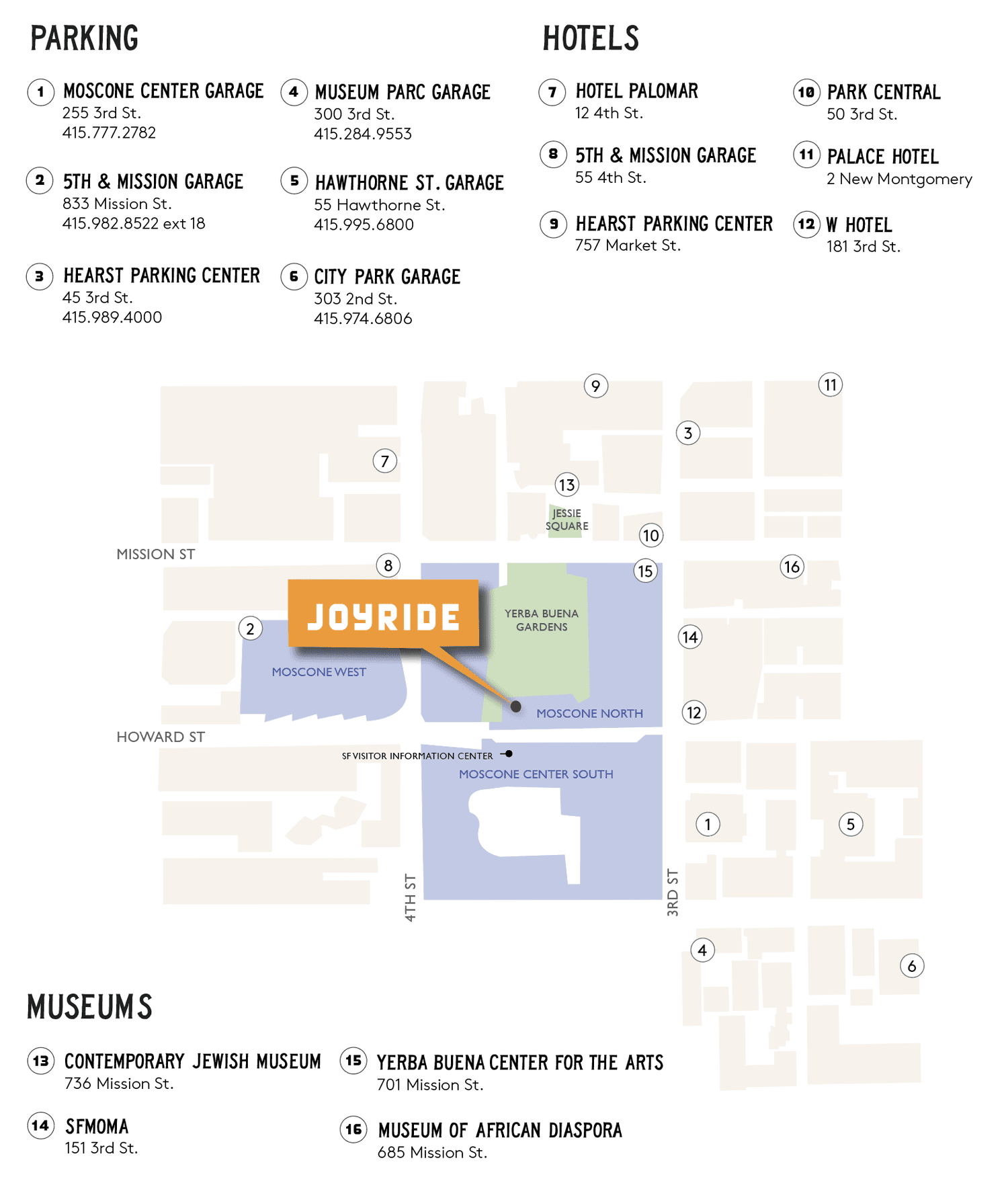 Map and location details for Joyride Pizza at Yerba Buena Gardens in San Francisco
